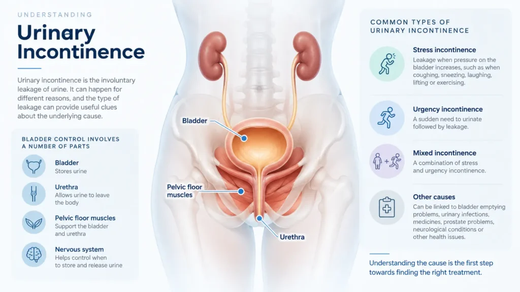 incontinence direct Ipswich infographic on urinary incontinence symptoms reasons and treatment options