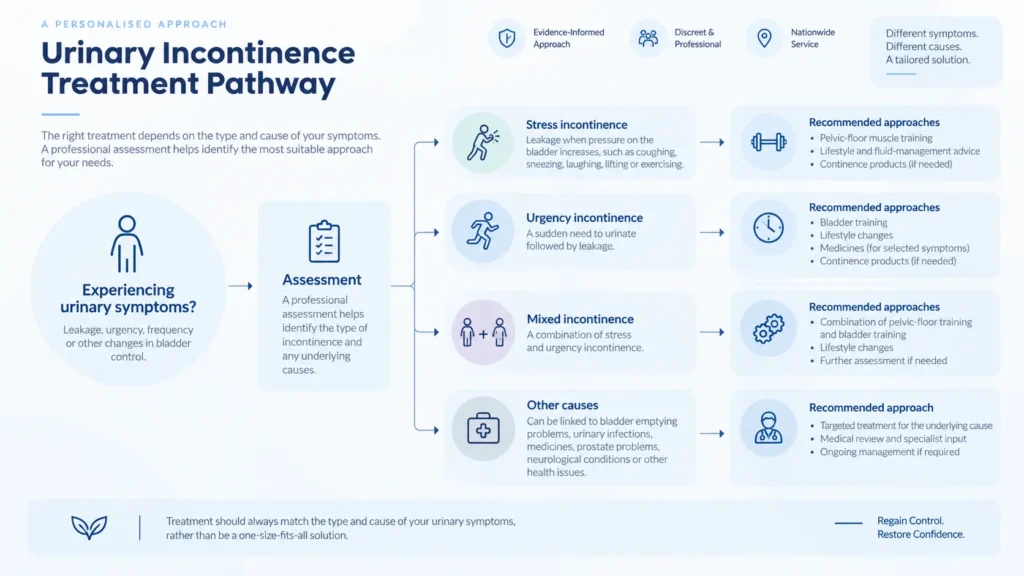 urinary incontinence treatment options infographics from the incontinence direct Ipswich